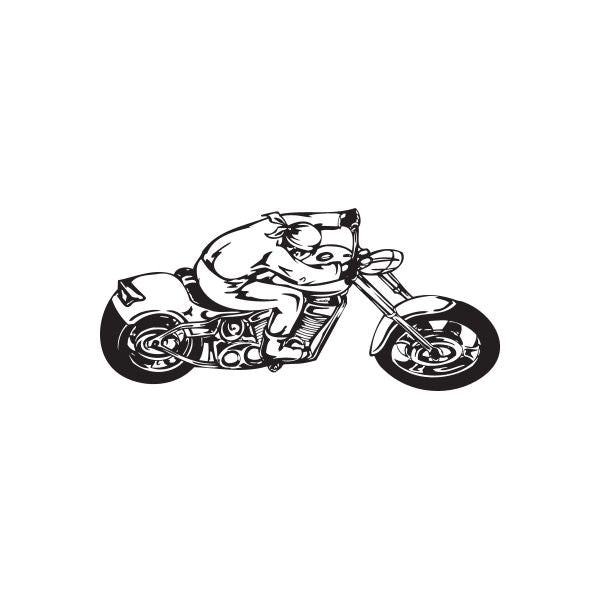Motorcycle chopper wall decal, black-and-white illustrated bike with rider