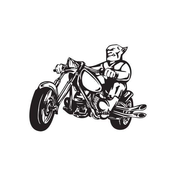 Chopper wall decal of black motorcycle rider on a chopper bike, side view