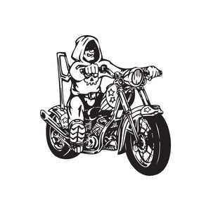 Black vinyl chopper motorcycle wall decal with rider and engine details