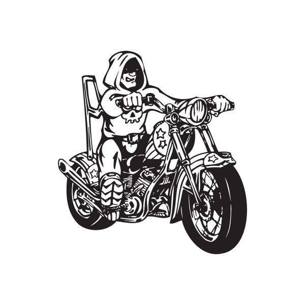 Black vinyl chopper motorcycle wall decal with rider and engine details