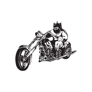 Black chopper motorcycle rider vinyl wall decal, illustrated rider on bike