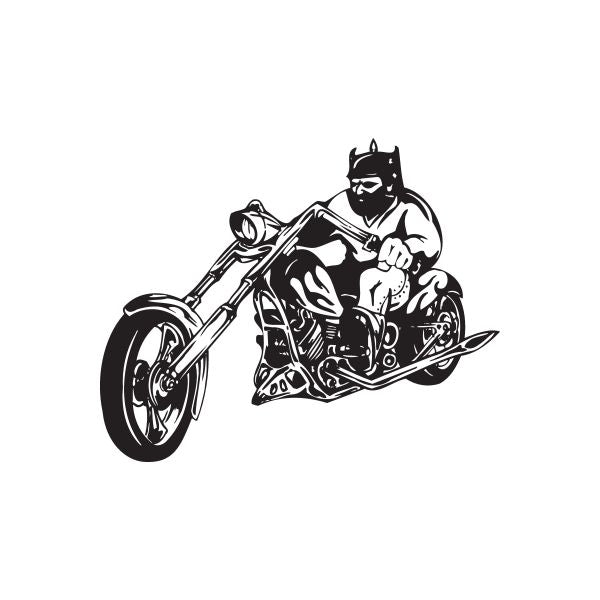 Black chopper motorcycle rider vinyl wall decal, illustrated rider on bike