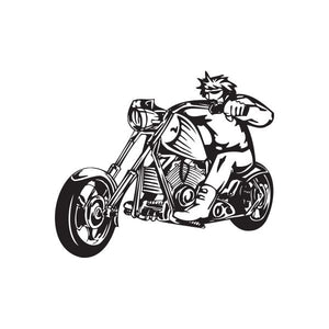 Black outline vinyl wall decal of chopper rider on motorcycle