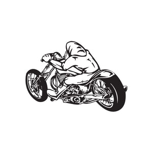 Motorcycle chopper wall decal, black and white vinyl sticker outline