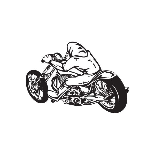Motorcycle chopper wall decal, black and white vinyl sticker outline