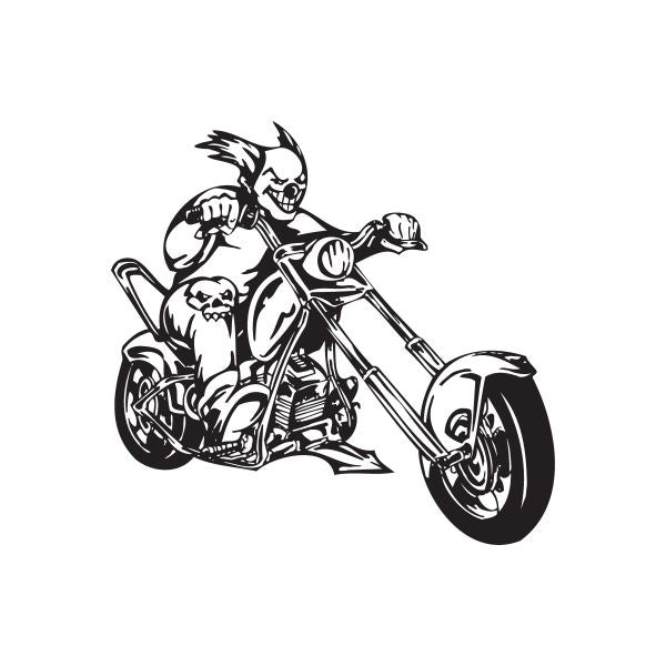 Chopper wall decal: black outline rider on chopper motorcycle.