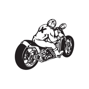 Chopper motorcycle wall decal in black: rider on stylized bike