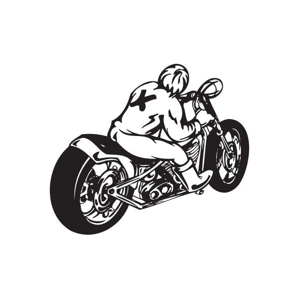 Chopper motorcycle wall decal in black: rider on stylized bike