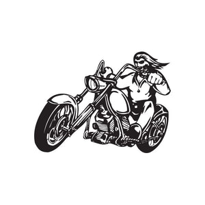 Motorcycle wall decal, black vinyl graphic of a biker riding a chopper