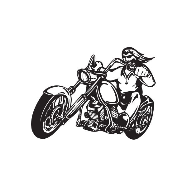 Motorcycle wall decal, black vinyl graphic of a biker riding a chopper