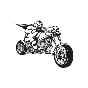 Motorcycle wall decal with black chopper and rider, vinyl sticker design