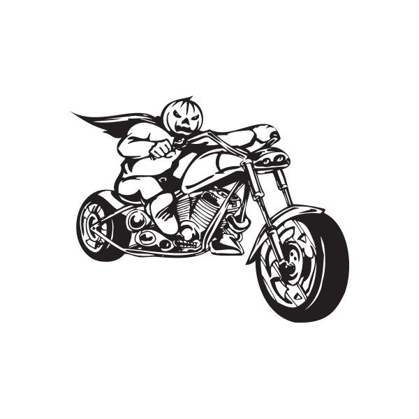 Motorcycle wall decal with black chopper and rider, vinyl sticker design