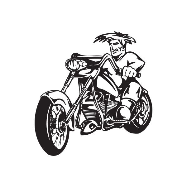 Vinyl wall decal of biker on chopper motorcycle, black outline
