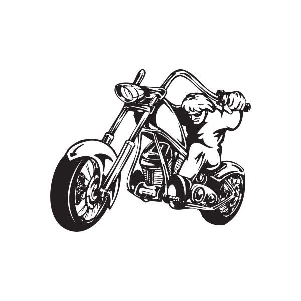 Motorcycle chopper wall decal featuring a rider on a black-and-white chopper bike