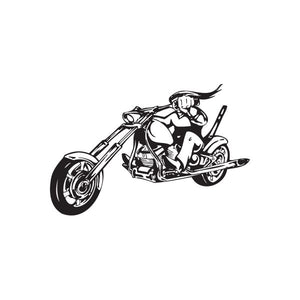 Motorcycle rider wall decal, black vinyl sticker with detailed chopper design