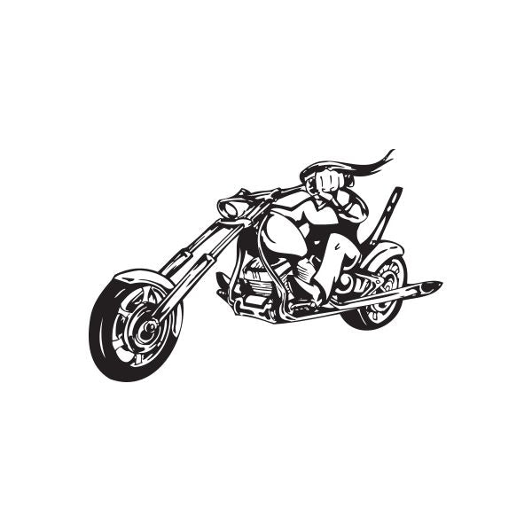 Motorcycle rider wall decal, black vinyl sticker with detailed chopper design