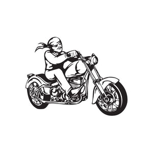 Motorcycle rider wall decal, black vinyl silhouette on bike