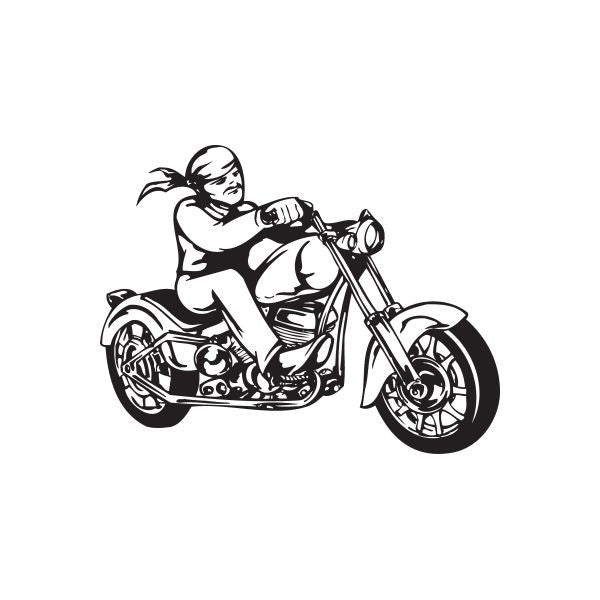 Motorcycle rider wall decal, black vinyl silhouette on bike