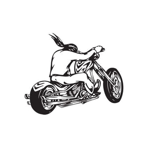 Vinyl wall decal of black and white chopper motorcycle with front wheel turned