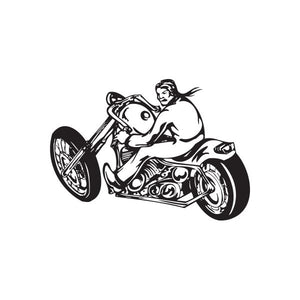 Motorcycle wall decal with rider sitting on a black line-art chopper