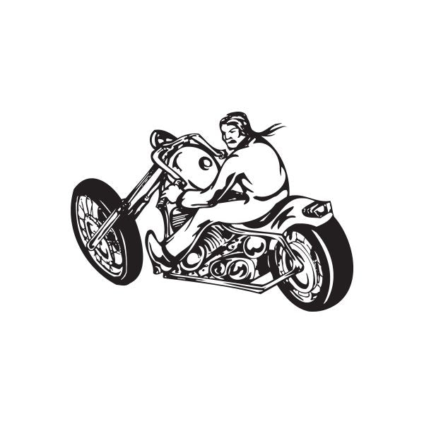 Motorcycle wall decal with rider sitting on a black line-art chopper