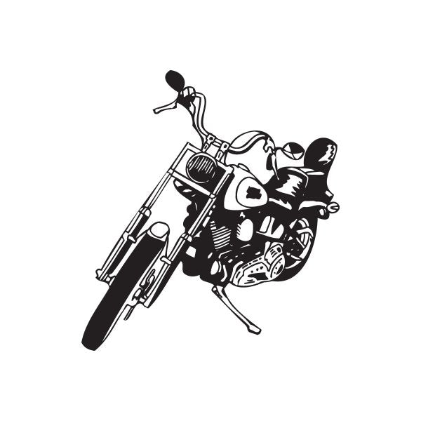Motorcycle chopper wall decal, black silhouette of rider and bike