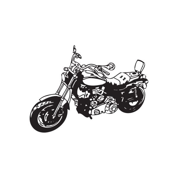 Motorcycle wall decal vinyl sticker with chopper bike silhouette in black outline