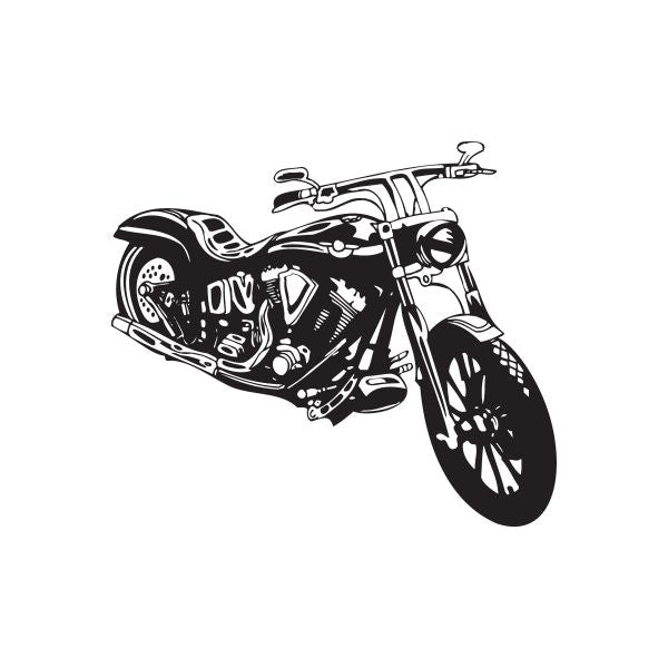 Motorcycle vinyl wall decal with black and white chopper illustration