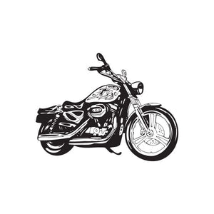 Black motorcycle vinyl wall decal with chopper-style bike graphic