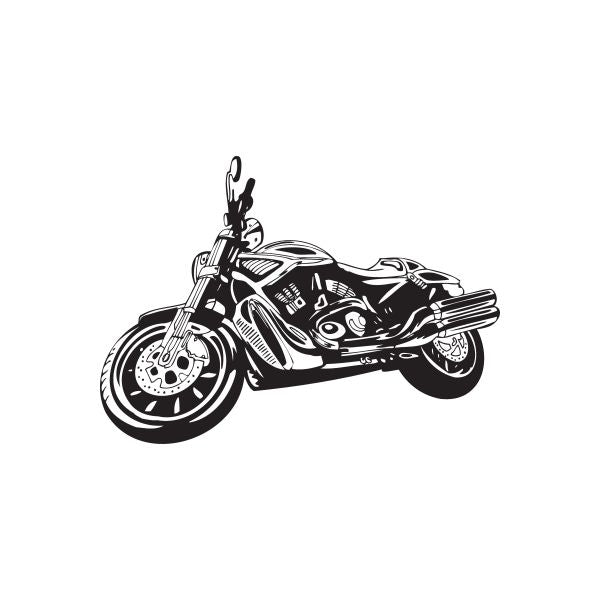 Motorcycle wall decal, black and white chopper line art, vinyl sticker