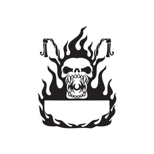 Vinyl wall decal: black skull in flames with banner graphic