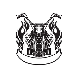 Chopper wall decal vinyl sticker with black flames and horned engine graphic
