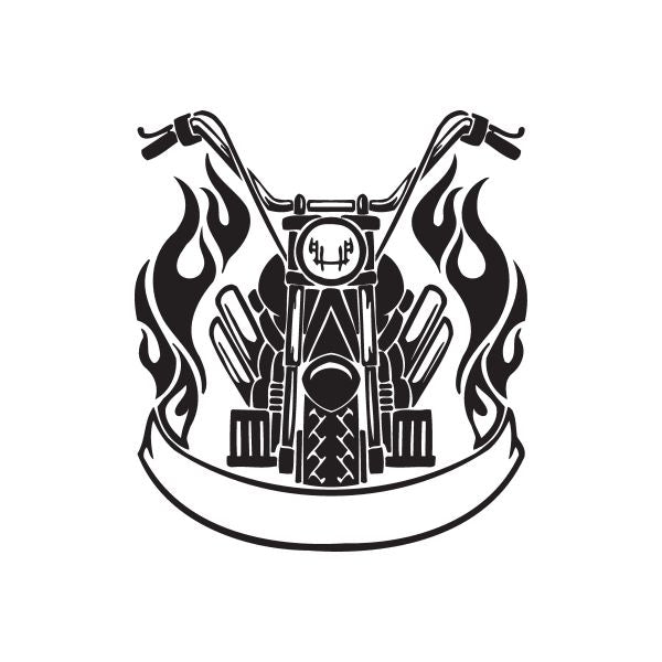 Chopper wall decal vinyl sticker with black flames and horned engine graphic