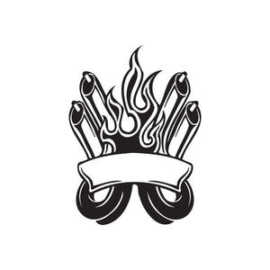 Black flame crown wall decal with white flame highlights and curled base