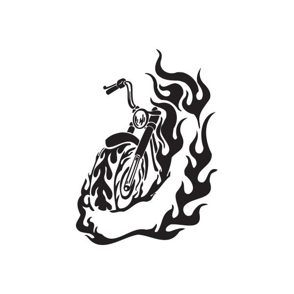 Chopper vinyl wall decal, black flames and helmet-style graphic