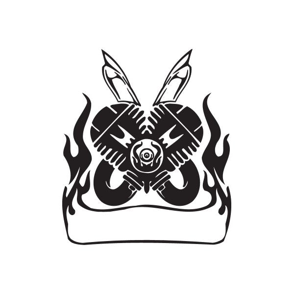 Black chopper wall decal with crossed swords, rose and flames