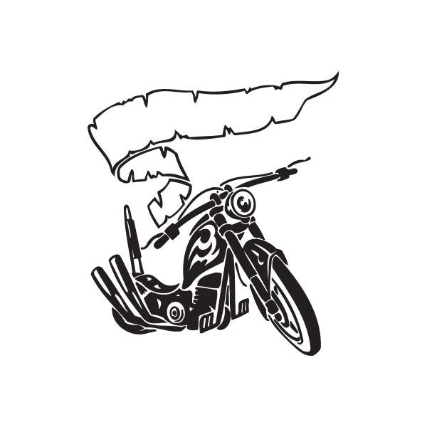 Chopper motorcycle vinyl wall decal, black line art with rider and guitar