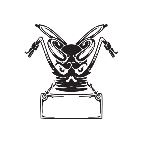 Black stylized horned character vinyl wall decal with raised wings and blank plaque