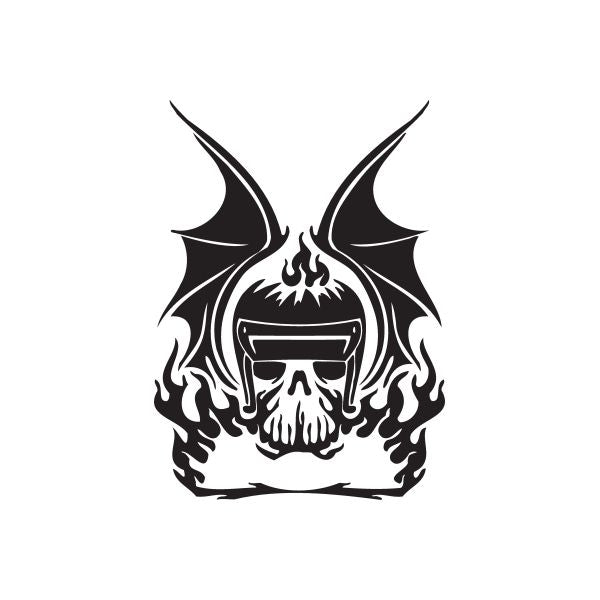 Skull and flame chopper wall decal in black vinyl