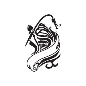 Black chopper-style face vinyl wall decal with horned helmet outline