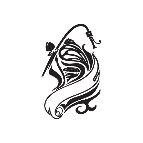 Black chopper-style face vinyl wall decal with horned helmet outline