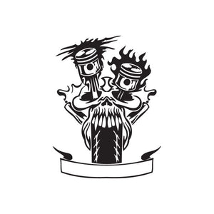 Vinyl wall decal of a skull chopper with flames and crossed eyes
