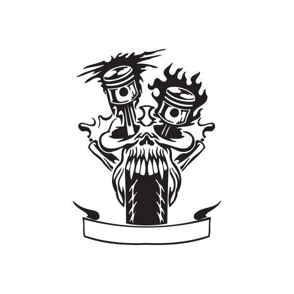 Vinyl wall decal of a skull chopper with flames and crossed eyes