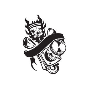 Black chopper wall decal featuring skull rider and flames
