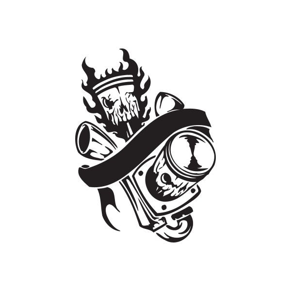 Black chopper wall decal featuring skull rider and flames