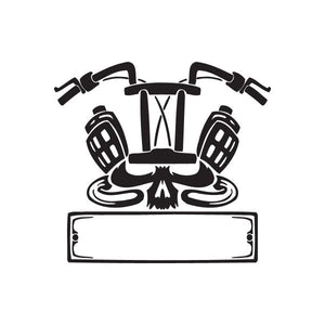 Black vinyl wall decal of stylized chopper motorcycle head with handlebars and front plate