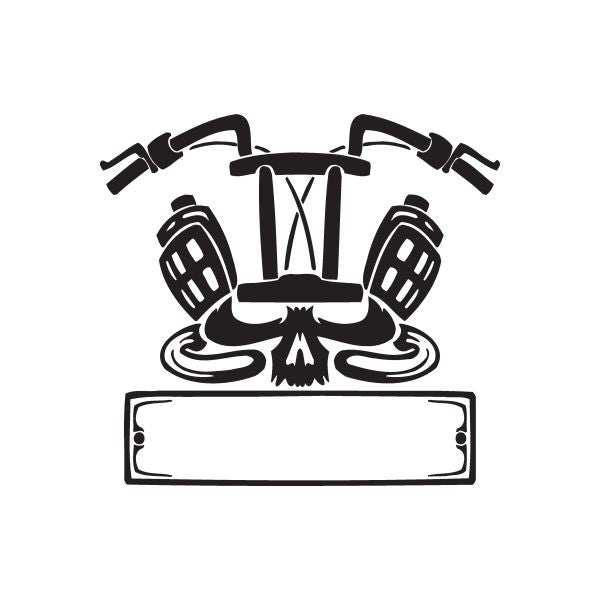 Black vinyl wall decal of stylized chopper motorcycle head with handlebars and front plate