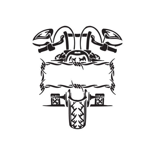 Black chopper-style cross vinyl wall decal with central engine and handlebar wings