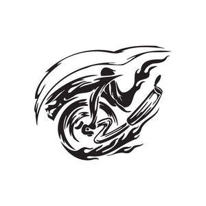 Black and white chopper-style flame vinyl wall decal with profile face
