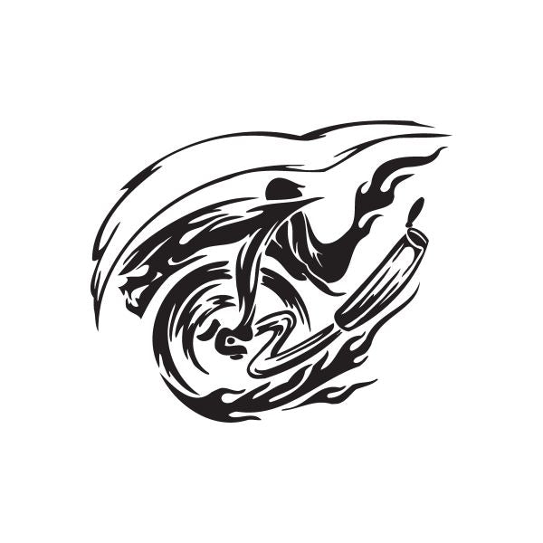 Black and white chopper-style flame vinyl wall decal with profile face